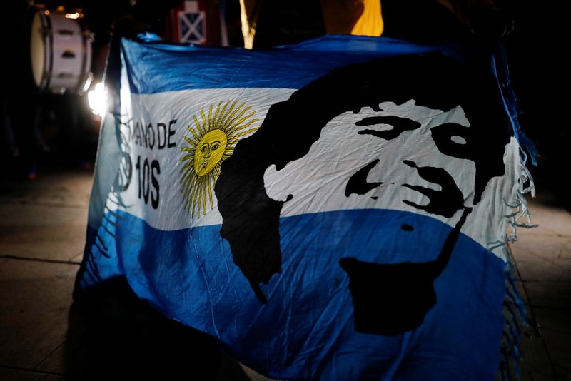 Tribute to Argentine soccer legend Diego Armando Maradona in Barcelona