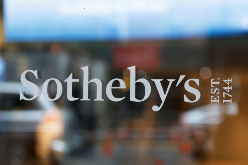 A sign marking Sotheby's headquarters is seen on the Upper East Side of New York City