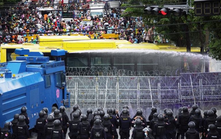 Thai police fire water cannon at parliament protest