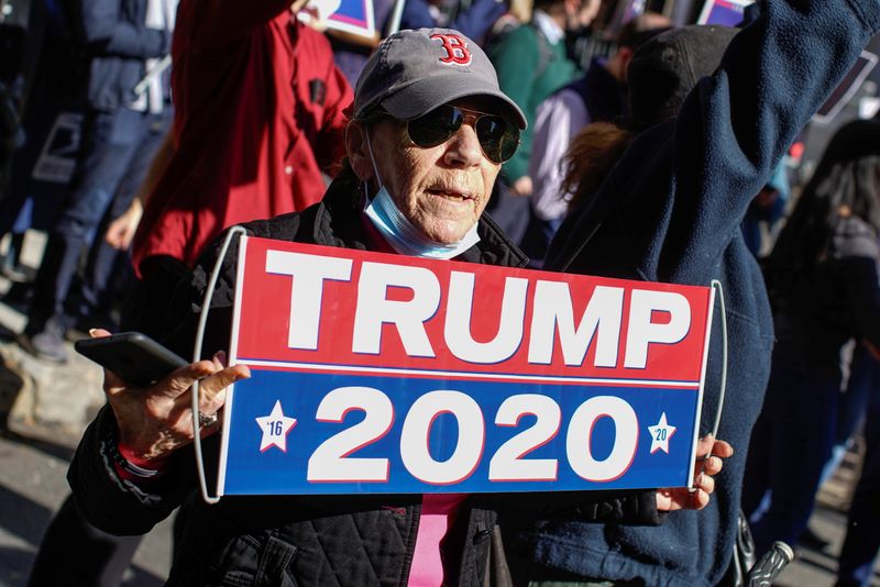 Supporters of U.S. president Donald Trump rally as votes continue to be counted following the 2020 U.S. presidential election, in Philadelphia