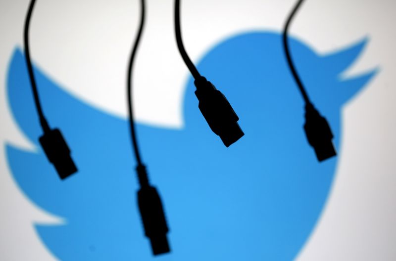 FILE PHOTO: Electronic cables are silhouetted next to the logo of Twitter in this illustration photo in Sarajevo