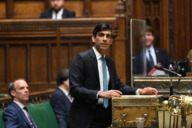 Britain's Chancellor of the Exchequer Rishi Sunak speaks at the House of Commons in London