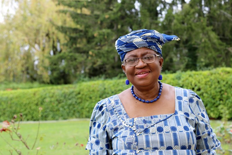 FILE PHOTO: Okonjo-Iweala poses outside a Nigerian diplomatic residence in Chambesy