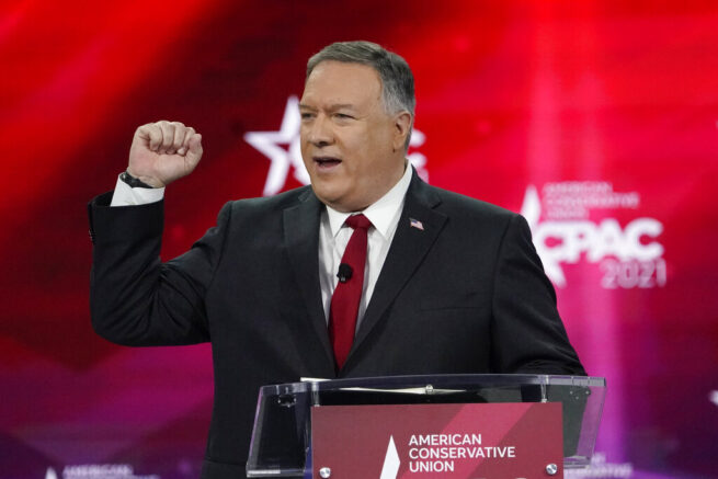 70th United States Secretary of State Mike Pompeo speaks at the Conservative Political Action Conference (CPAC) Saturday, Feb. 27, 2021, in Orlando, Fla. (AP Photo/John Raoux)