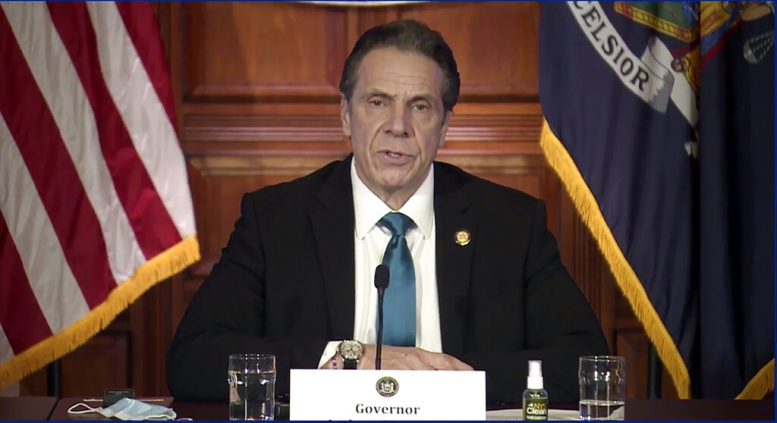 In this image taken from video, New York Gov. Andrew Cuomo speaks during a news conference Friday, Feb. 19, 2021, in Albany, N.Y. Cuomo and his health commissioner offered a full-throated defense Friday of their March decision to require nursing homes to accept patients recovering from COVID-19, saying it was the best option for overwhelmed hospitals that desperately needed to free up beds. (Office of the Governor of New York via AP)