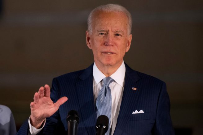 PHILADELPHIA, PA - MARCH 10: Democratic Presidential candidate former Vice President Joe Biden addresses the media and a small group of supporters during a primary night event on March 10, 2020 in Philadelphia, Pennsylvania. Six states - Idaho, Michigan, Mississippi, Missouri, Washington, and North Dakota held nominating contests today. (Photo by Mark Makela/Getty Images)