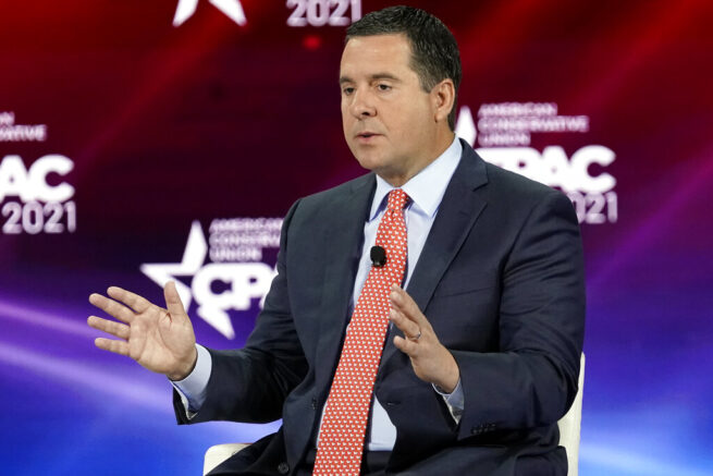 Rep. Devin Nunes, R-Calif., speaks at the Conservative Political Action Conference (CPAC) Saturday, Feb. 27, 2021, in Orlando, Fla. (AP Photo/John Raoux)