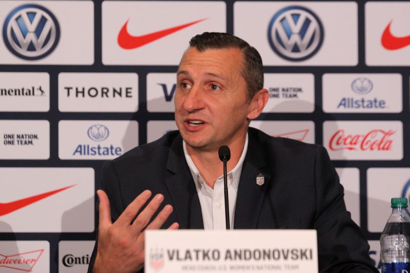 Vlatko Andonovski speaks during a news conference to announce his appointment as the new head coach of U.S. women's national soccer team in New York