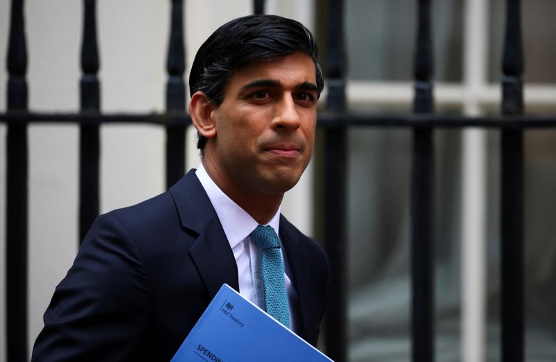 FILE PHOTO: Britain's Chancellor of the Exchequer Sunak outside Downing Street, in London