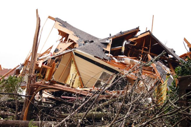 A house is totally destroyed after a tornado touches down south of Birmingham, Ala. in the Eagle Point community damaging multiple homes, Thursday, March 25, 2021. Authorities reported major tornado damage Thursday south of Birmingham as strong storms moved through the state. The governor issued an emergency declaration as meteorologists warned that more twisters were likely on their way. (AP Photo/Butch Dill)