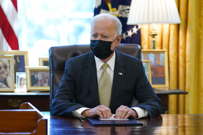 Joe Biden speaks after signing the PPP Extension Act of 2021, in the Oval Office of the White House, Tuesday, March 30, 2021, in Washington. (AP Photo/Evan Vucci)