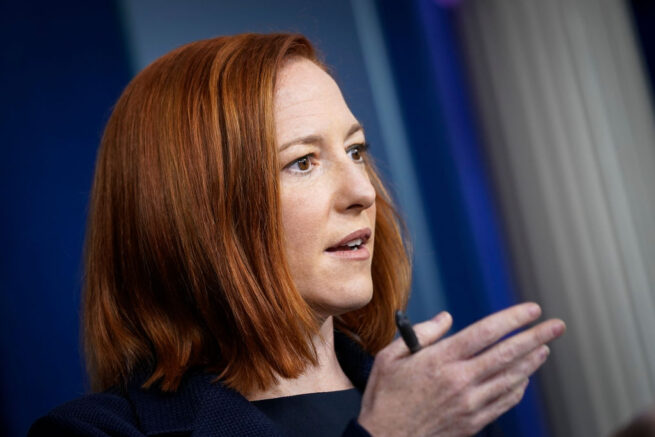 WASHINGTON, DC - MARCH 29: White House Press Secretary Jen Psaki speaks during the daily press briefing at the White House on March 29, 2021 in Washington, DC. Later on Monday, President Joe Biden will deliver remarks on the COVID-19 response and the state of vaccinations. (Photo by Drew Angerer/Getty Images)
