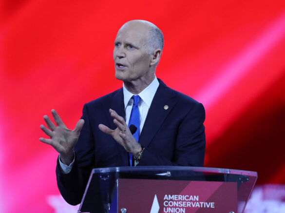 ORLANDO, FLORIDA - FEBRUARY 26: Sen. Rick Scott (R-FL) addresses the Conservative Political Action Conference being held in the Hyatt Regency on February 26, 2021 in Orlando, Florida. Begun in 1974, CPAC brings together conservative organizations, activists, and world leaders to discuss issues important to them. (Photo by Joe Raedle/Getty Images)