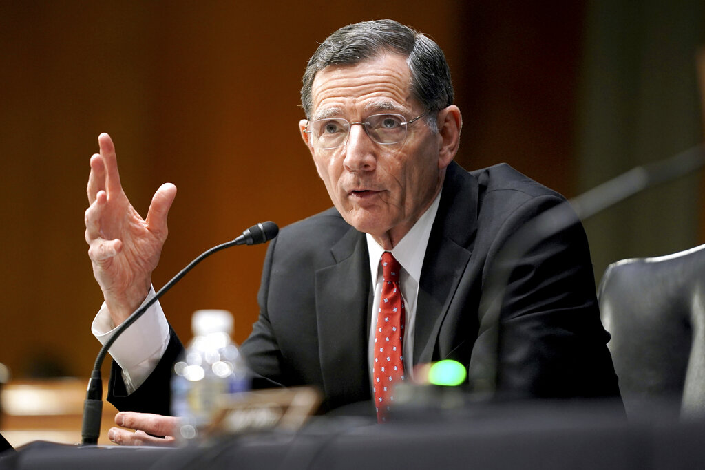 Sen. John Barrasso, R-Wyo., speaks during a Senate Foreign Relations Committee hearing on the nomination of Samantha Power to be the next Administrator of the United States Agency for International Development (USAID), Tuesday, March 23, 2021 on Capitol Hill in Washington. (Greg Nash/Pool via AP)