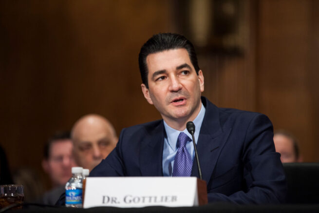 WASHINGTON, D.C. - APRIL 05: FDA Commissioner-designate Scott Gottlieb testifies during a Senate Health, Education, Labor and Pensions Committee hearing on April 5, 2017 at on Capitol Hill in Washington, D.C. (Photo by Zach Gibson/Getty Images)