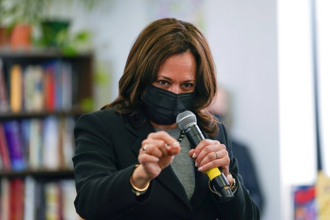 Vice President Kamala Harris speaks during a visit to West Haven Child Development Center in West Haven, Conn., Friday, March 26, 2021. (AP Photo/Susan Walsh)