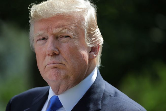 WASHINGTON, DC - JULY 25: U.S. President Donald Trump holds a joint news conference with Lebanese Prime Minister Saad Hariri in the Rose Garden at the White House July 25, 2017 in Washington, DC. Trump began the news conference by announcing that Senate Republicans had passed a procedural vote on repealing Obamacare. (Photo by Chip Somodevilla/Getty Images)