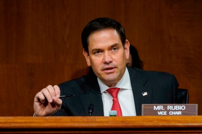 Ranking member Senator Marco Rubio (R-FL) questions witnesses during a Senate Intelligence Committee hearing on Capitol Hill on February 23, 2021 in Washington, DC. - The hearing focused on the 2020 cyberattack that resulted in a series of data breaches within several agencies and departments in the US federal government. (Photo by Drew Angerer / POOL / AFP) (Photo by DREW ANGERER/POOL/AFP via Getty Images)