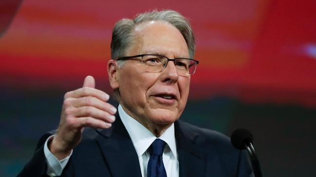 FILE - In this Saturday, April 27, 2019, file photo, National Rifle Association Executive Vice President Wayne LaPierre speaks at the NRA Annual Meeting of Members in Indianapolis. Former NRA President Oliver North says in court filings that he was thwarted at every step as he tried to raise alarm bells about alleged misspending at the gun lobbying group. He denied that he had tried to stage a coup to oust LaPierre. (AP Photo/Michael Conroy, File)