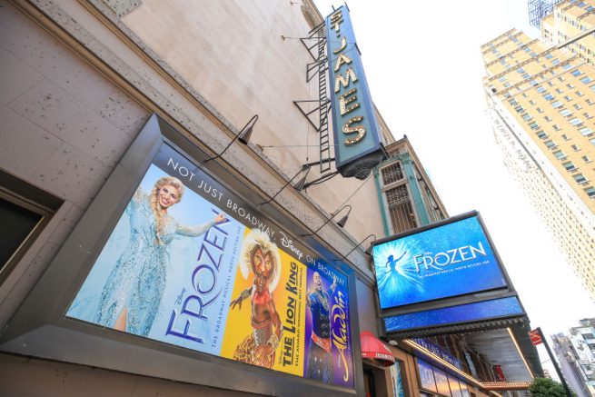 NEW YORK, NEW YORK - MAY 15: The St. James Theatre remains closed due to the ongoing coronavirus pandemic on May 15, 2020 in New York City. Disney's "Frozen," which was previously showing at Broadway's St. James Theatre, has announced its permanent closure. All Broadway theaters will remain dark through at least September 7, 2020. (Photo by Arturo Holmes/Getty Images)