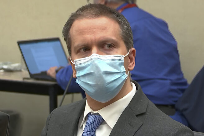 In this image from video, former Minneapolis police officer Derek Chauvin listens as the verdict is read in his trial for the 2020 death of George Floyd, Tuesday, April 20, 2021, at the Hennepin County Courthouse in Minneapolis. (Court TV via AP, Pool)