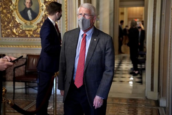 WASHINGTON, DC - FEBRUARY 13: Sen. Roger Wicker (R-MS) is seen in the Senate Reception room as the Senate takes a short recess on the fifth day of the Senate Impeachment trials for former President Donald Trump on Capitol Hill on February 13, 2021 in Washington, DC. The Senate will hear closing arguments and possibly vote on whether to convict former President Donald Trump for inciting the insurrection at the Capitol on January 6. (Photo by Greg Nash - Pool/Getty Images)