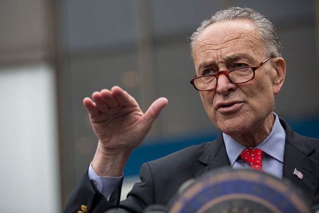 NEW YORK, NY - MAY 15: U.S. Senator Charles Schumer (D-NY) speaks at a press conference outside New York Penn Station calling for a greater funding and safety for U.S. railways on May 15, 2015 in New York City. The four point plan comes on the heels of an Amtrak train accident outside Philadelphia that killed 8 people and 