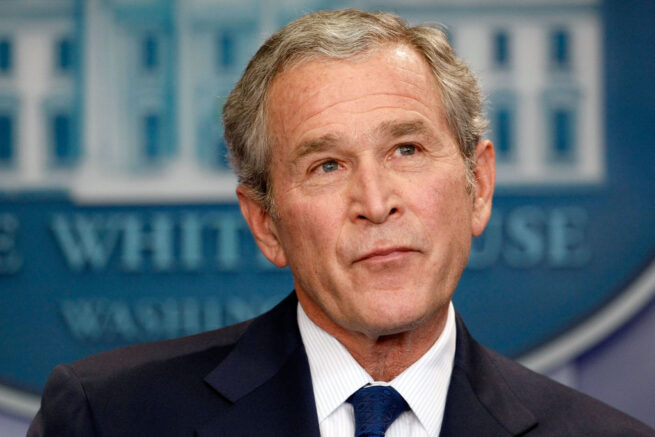 WASHINGTON - JANUARY 12: U.S. President George W. Bush holds a news conference in the Brady Press Briefing Room at the White House January 12, 2009 in Washington, DC. Bush spent nearly an hour fielding questions during his last news conference as president of the United States before President-elect Barack Obama is sworn in on January 20. (Photo by Chip Somodevilla/Getty Images)