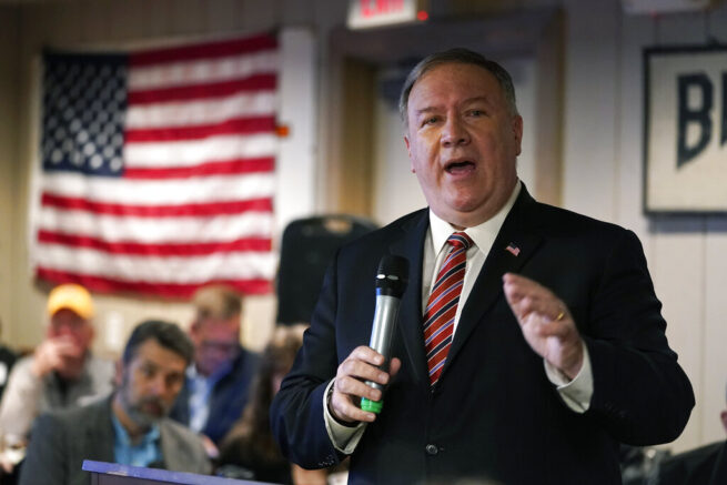 Former Secretary of State Mike Pompeo speaks at the West Side Conservative Club, Friday, March 26, 2021, in Urbandale, Iowa. (AP Photo/Charlie Neibergall)