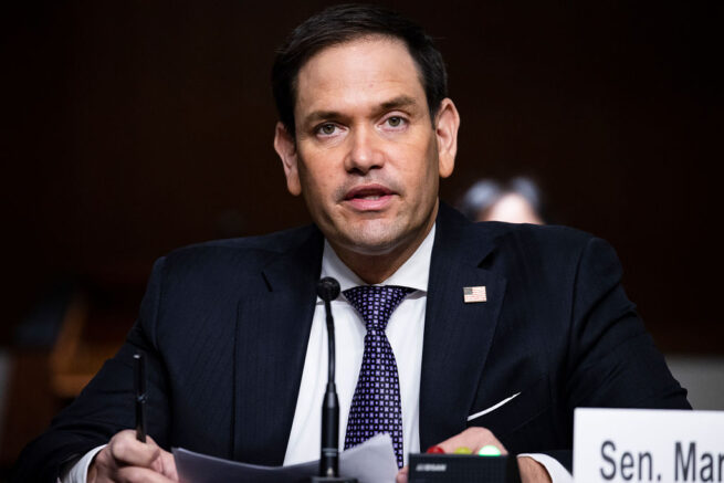 WASHINGTON, DC - DECEMBER 16: Sen. Marco Rubio (R-FL) speaks during a Senate Judiciary Subcommittee on Border Security and Immigration hearing on Capitol Hill on December 16, 2020 in Washington, DC. The hearing was held to examine Hong Kong's pro-democracy movement through United States refugee policy. (Photo by Tasos Katopodis/Getty Images)
