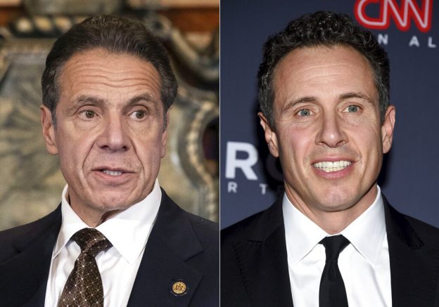 FILE -New York Gov. Andrew M. Cuomo appears during a news conference about the COVID-19at the State Capitol in Albany, N.Y., on Dec. 3, 2020, left, and CNN anchor Chris Cuomo attends the 12th annual CNN Heroes: An All-Star Tribute at the American Museum of Natural History in New York on Dec. 9, 2018. CNN said Thursday, May 20, 2021 it was “inappropriate” for anchor Chris Cuomo to have been involved in phone calls with the staff of his brother, New York Gov. Andrew Cuomo, where strategies on how the governor should respond to sexual harassment allegations were allegedly discussed.(Mike Groll/Office of Governor of Andrew M. Cuomo via AP, left, and Evan Agostini/Invision/AP)