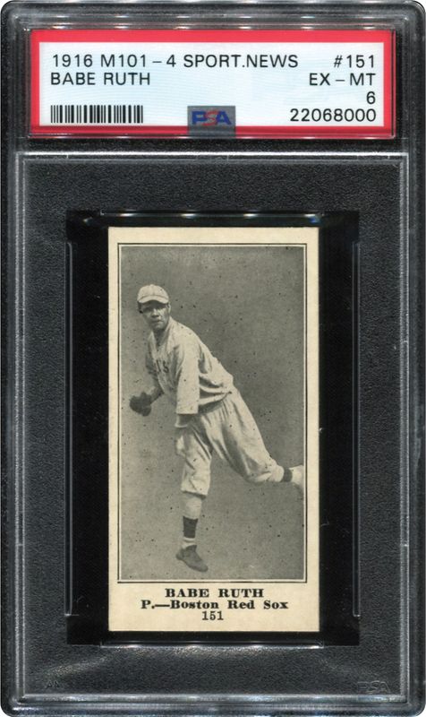 A 1916 Sporting News Babe Ruth rookie card from the collection of Dr. Thomas Newman