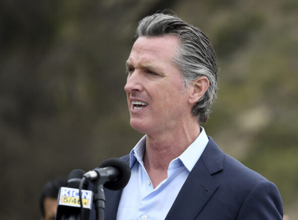 FILE - In this April 23, 2021, file photo, California Gov. Gavin Newsom speaks during a press conference in Big Sur, Calif. A California appeals court has upheld Newsom's emergency powers during the coronavirus pandemic. The 3rd District Court of Appeal in Sacramento ruled Wednesday, May 5, 2021, for the Democratic governor in a lawsuit brought by two Republican lawmakers. (AP Photo/Nic Coury, File)