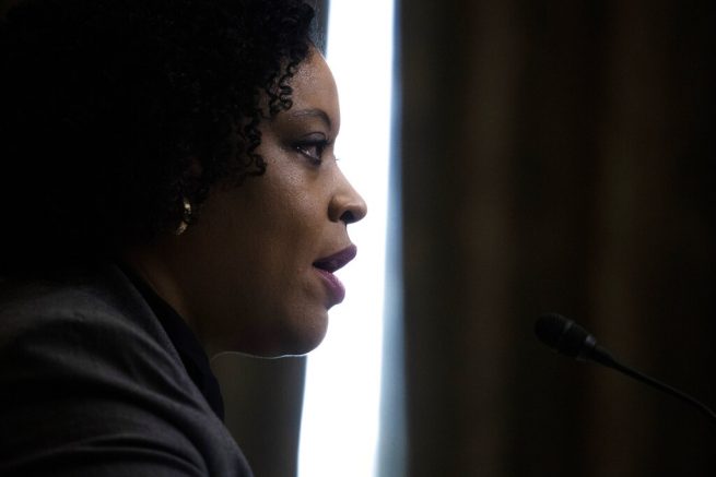 Office of Management and Budget acting director Shalanda Young testifies during a Senate Budget Committee hearing to discuss President Joe Biden's budget request for FY 2022 on Tuesday, June 8, 2021, on Capitol Hill in Washington. (Shawn Thew/Pool via AP)