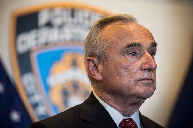 New York Police Department Commissioner Bill Bratton attends a press conference in the College Point neighborhood of the Queens borough of in New York City. (Photo by Andrew Burton/Getty Images)