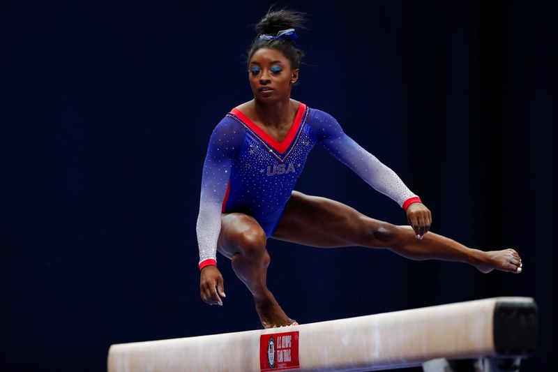 Simone Biles at the U.S. Women's Olympic Gymnastics trials in St Louis