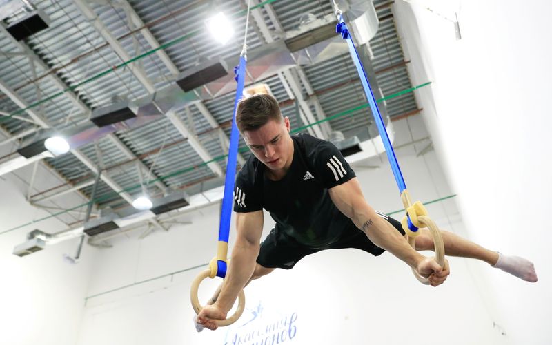Russian gymnast Nikita Nagornyy, the world all-around champion, trains in preparation for the Tokyo 2020 Olympic Games in Moscow