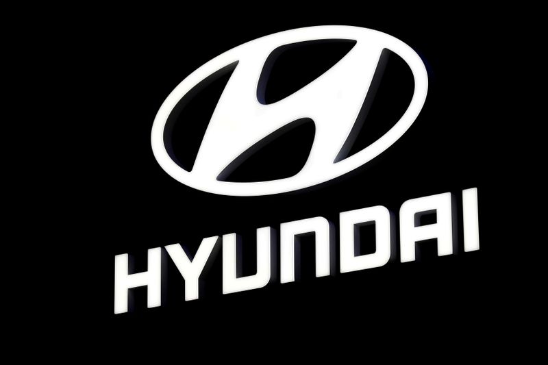 FILE PHOTO: A Hyundai booth displays the company logo at the North American International Auto Show in Detroit