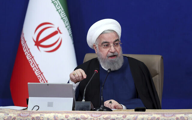 President Hassan Rouhani speaks in a cabinet meeting in Tehran, Iran. (Iranian Presidency Office via AP)