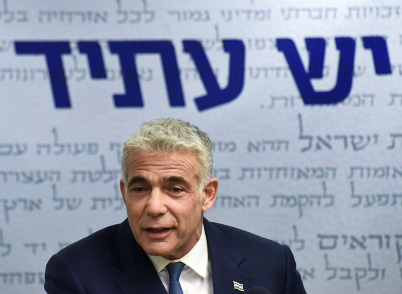 Yair Lapid, leader of Yesh Atid party, delivers a statement in Jerusalem
