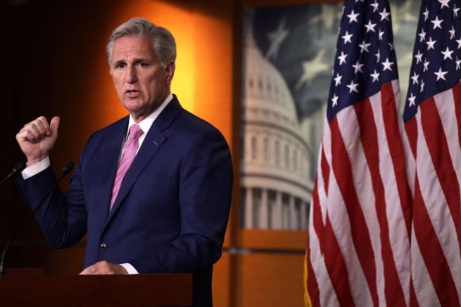 WASHINGTON, DC - MAY 28: U.S. House Minority Leader Rep. Kevin McCarthy (R-CA) speaks during a weekly news conference May 28, 2020 on Capitol Hill in Washington, DC. McCarthy held news conference to fill questions from members of the press. (Photo by Alex Wong/Getty Images)
