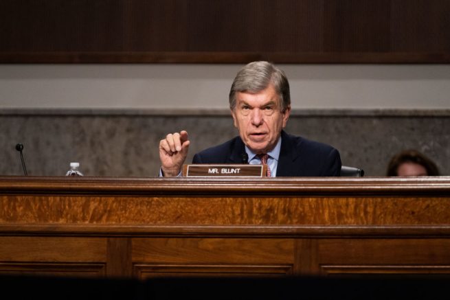 WASHINGTON, DC - SEPTEMBER 16: Subcommittee Chairman Roy Blunt, (R-MO), speaks during a hearing of the Senate Appropriations subcommittee reviewing coronavirus response efforts on September 16, 2020 in Washington, DC. (Photo by Anna Moneymaker-Pool/Getty Images)