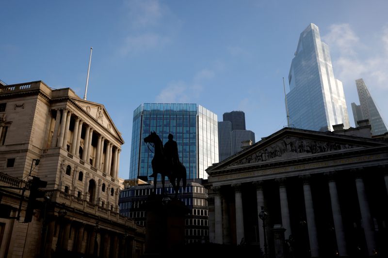 FILE PHOTO: FILE PHOTO: A general view shows The Bank of England and the City of London financial district, amid the outbreak of the coronavirus disease (COVID-19), in London,