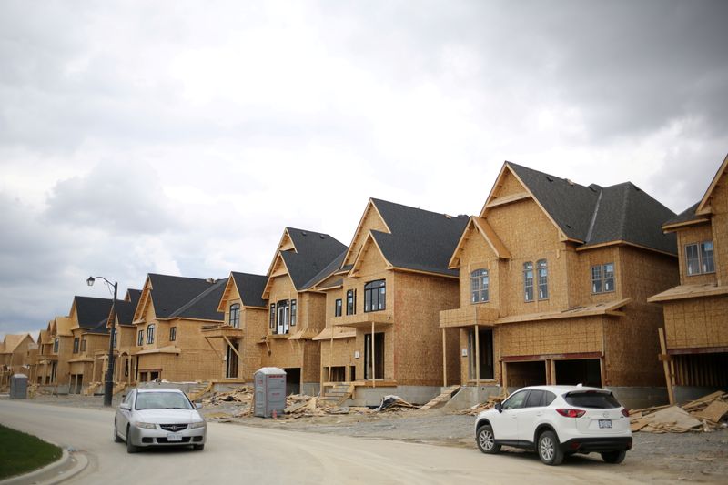 FILE PHOTO: A row of houses under construction is seen at a subdivision near the town of Kleinburg