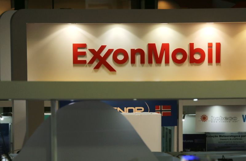 FILE PHOTO: Logo of Exxon Mobil Corp is seen at the Rio Oil and Gas Expo and Conference in Rio de Janeiro