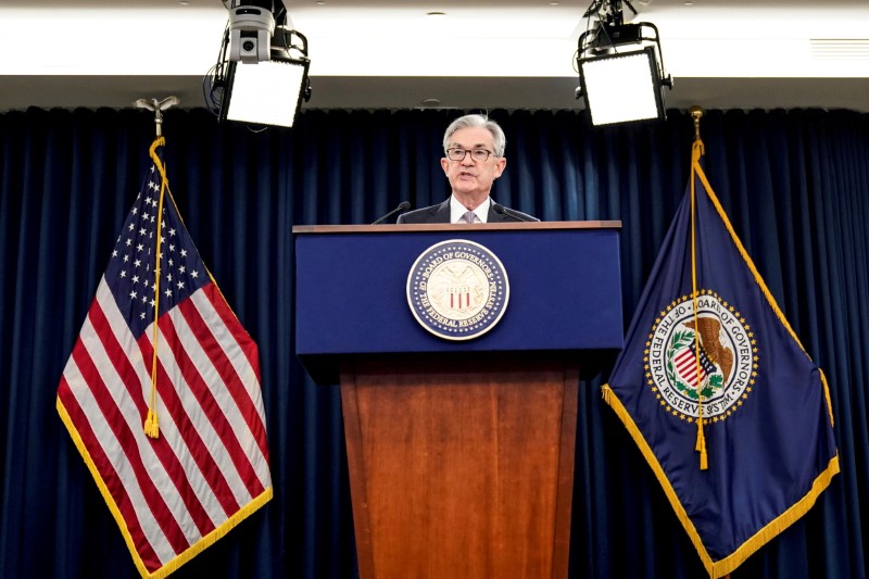 FILE PHOTO: Federal Reserve Chair Jerome Powell holds news conference following the Federal Open Market Committee meeting in Washington