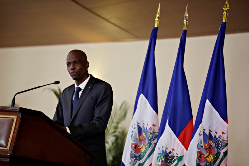 FILE PHOTO: Haiti's President Moise speaks during the investiture ceremony of the independent advisory committee for the drafting of the new constitution at the National Palace in Port-au-Prince