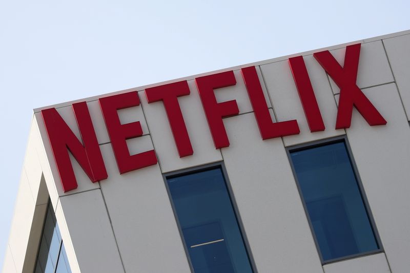 FILE PHOTO: The Netflix logo is seen on their office in Hollywood, Los Angeles