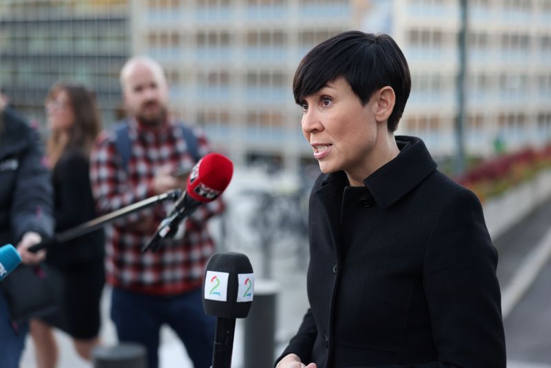 Norway's Foreign Minister Ine Marie Eriksen Soreide talks to the media, in Oslo