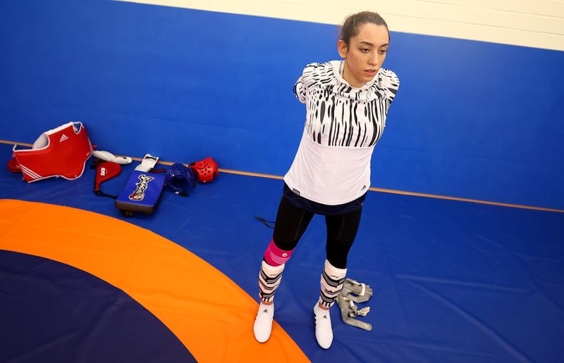 Iran's former only female Olympic medallist Kimia Alizadeh's Taekwondo training session in Aschaffenburg